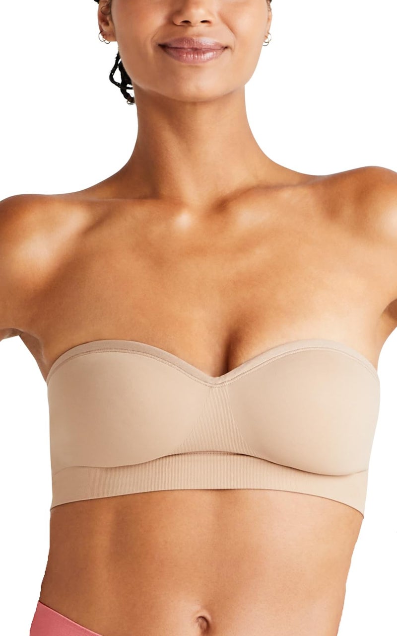 Yummie womens Peyton Seamless Wire Free Strapless Convertible Bra, Almond, Large - Image 1